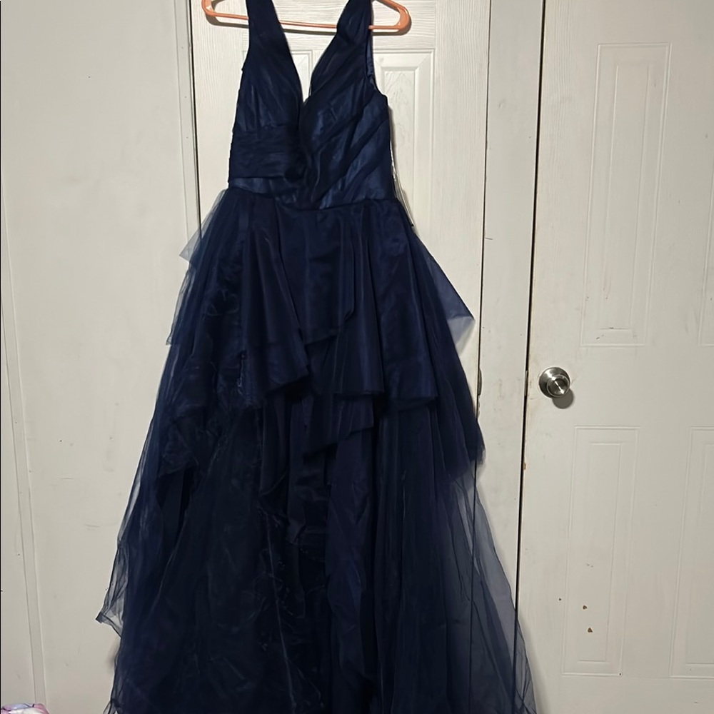 Elegant Navy Blue Off The Shoulder Ruffle Dress